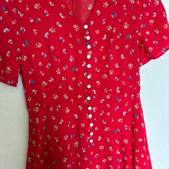 Ivy City Co womens Allie Dress Red Floral midi short sleeve button up size XS - Picture 6 of 9